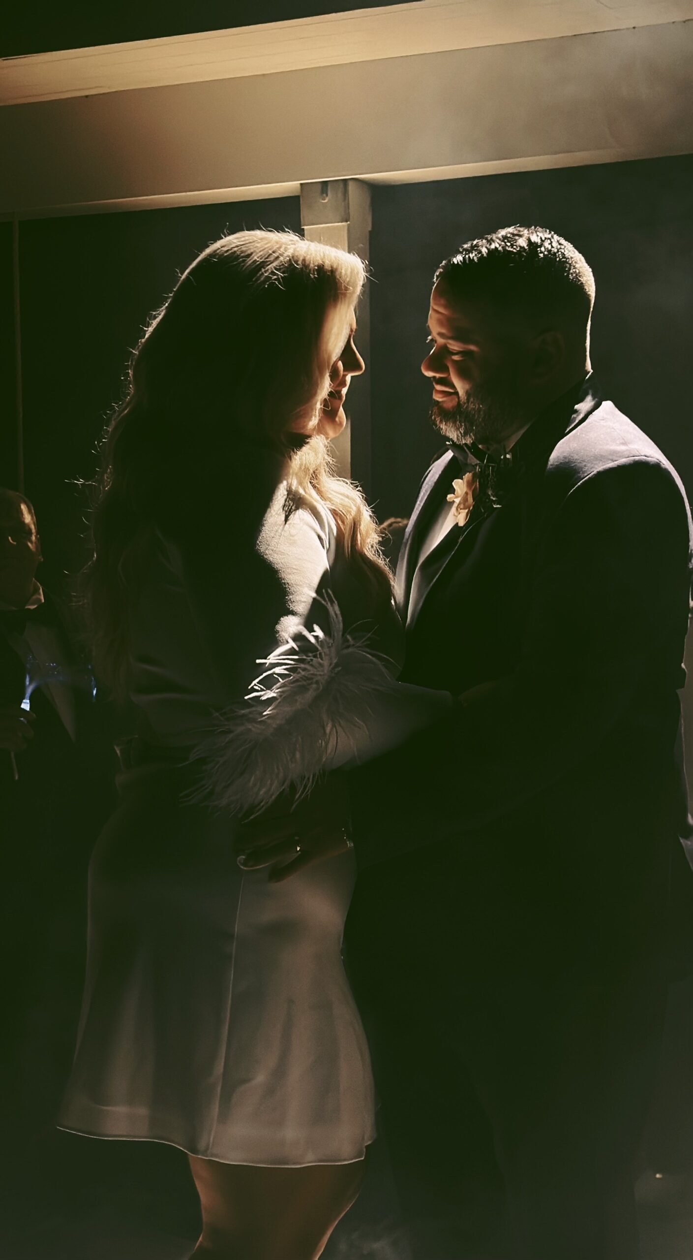 Bride and groom outside after ceremony